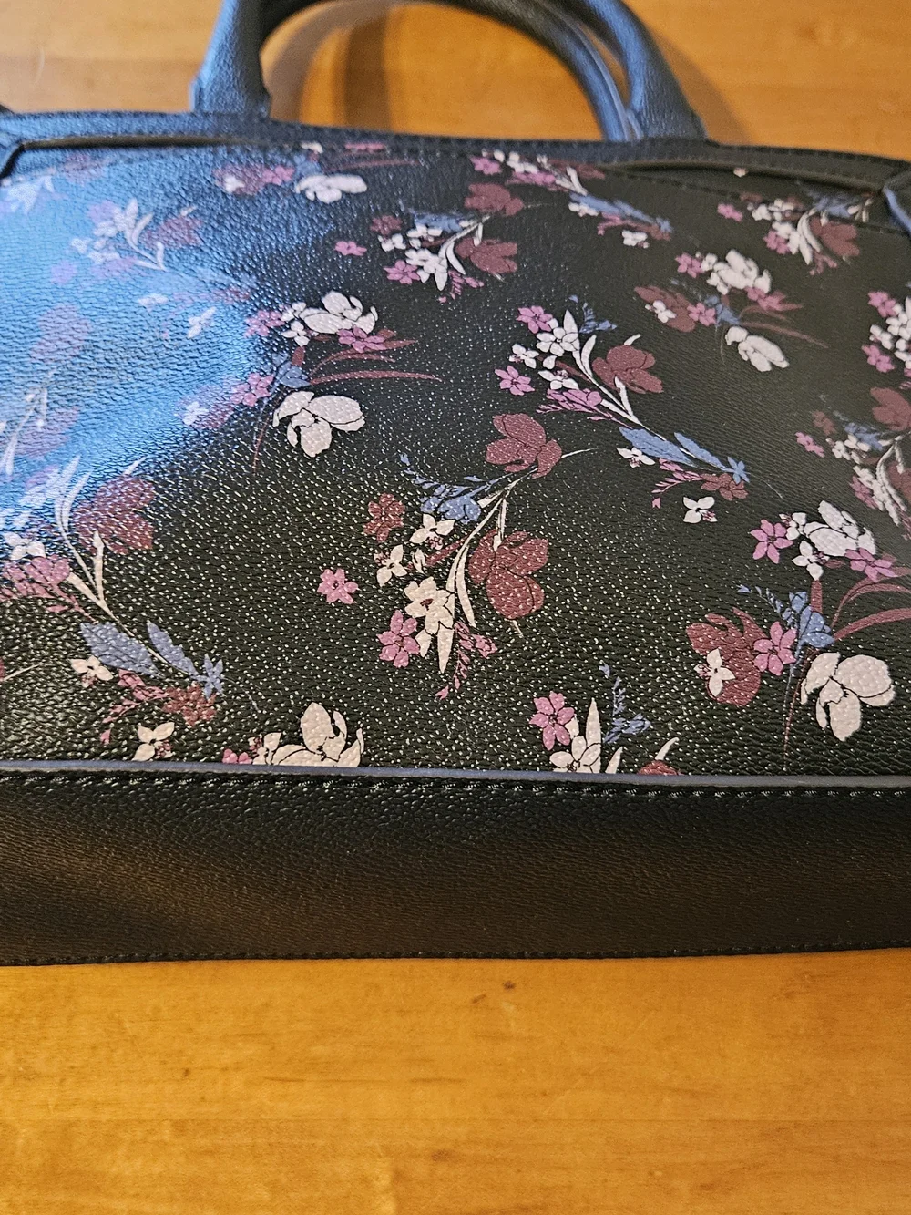 Liz Claiborne Black Purple Floral Satchel Handbag - Perfect Condition!